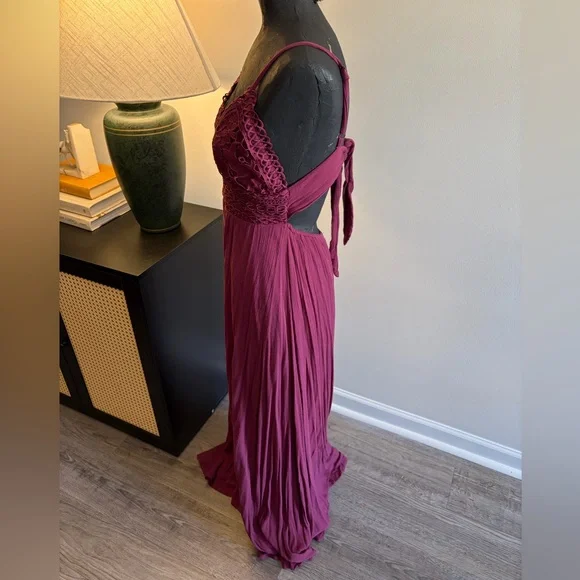 Lovely Day Plum Purple Dark Romantic Boho Lace Maxi Dress (M) Whimsigoth Wedding - Picture 3 of 16